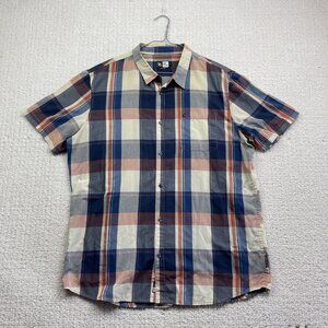 Rip Curl Men's XL Y2K Grunge Blue Plaid Distressed Short Sleeve Button Up Shirt